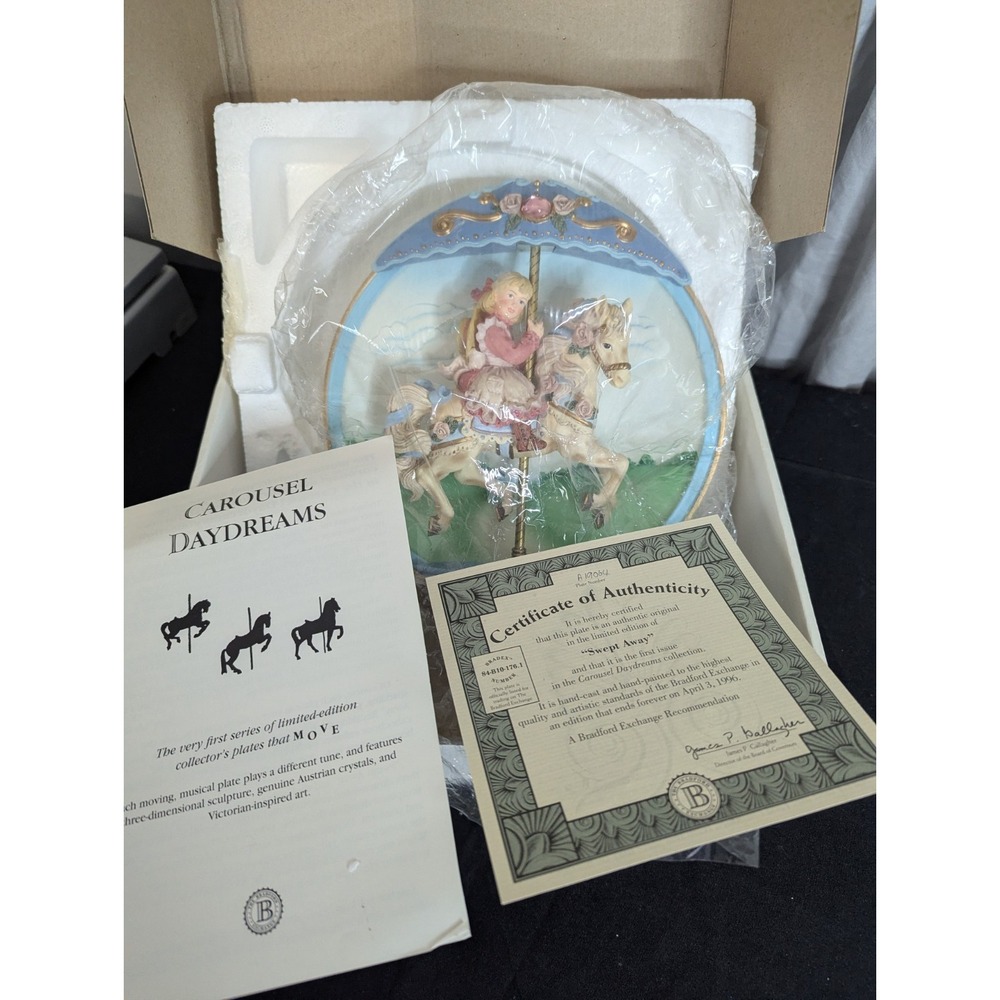 Vintage 1994 Carousel Daydreams Swept‎ away 3D Bradford Exchange Collectors COA